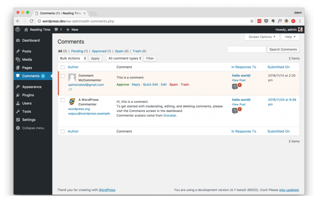 Comments in WordPress